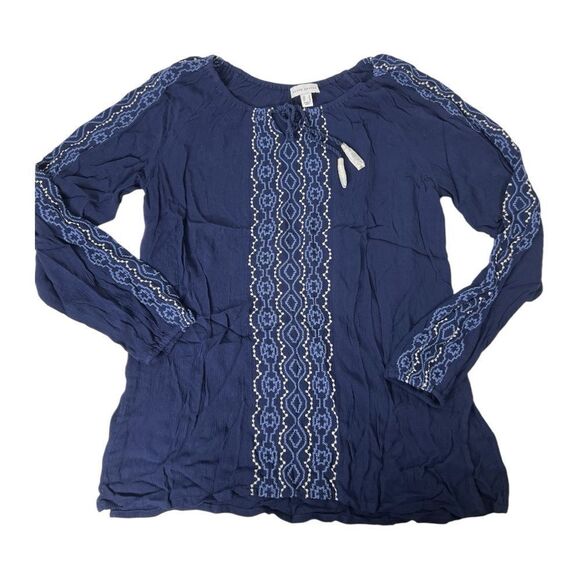 Susan Graver Navy Blue Women's  Embroidered Gauzy Top size Small NWOT - Picture 4 of 8